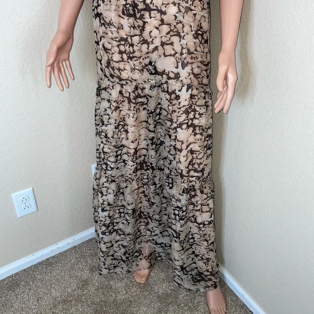 Willow & Clay maxi dress brown tan sleeveless tiered skirt SZ 10 lightweight